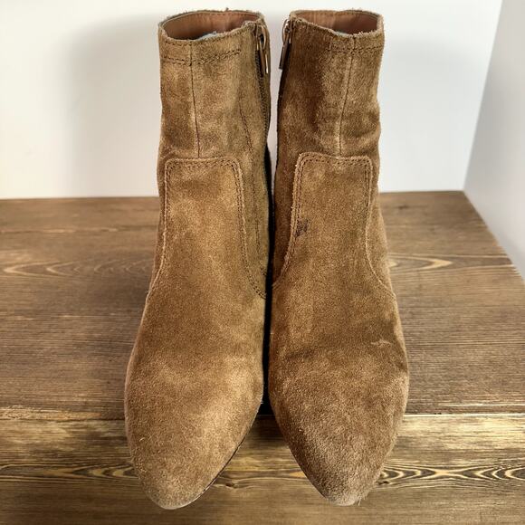 Suede Mocha Mousse Ankle Boots Womens 8M Pointed Toe Fall Booties Chelsea Violet - Picture 3 of 13